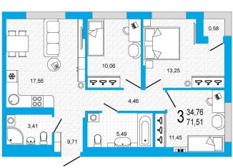 Продается трехкомнатная квартира, 71.5 м2, Уфа, Дёмский район, Кустарёвская набережная, 25