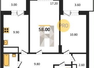 Продается 2-ком. квартира, 58 м2, Воронеж, улица Фёдора Тютчева, 93/4, ЖК Микрорайон Боровое