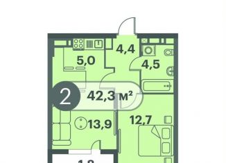 2-комнатная квартира на продажу, 42.3 м2, Красноярск