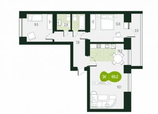 Продаю 3-комнатную квартиру, 69.2 м2, Чита