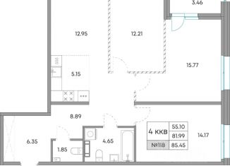 Продаю 4-ком. квартиру, 85.45 м2, Петрозаводск