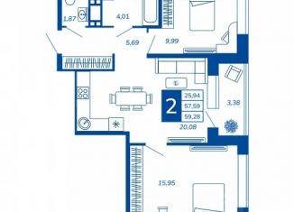 Продажа 2-ком. квартиры, 59.28 м2, Брянск, Советский район, улица Комарова, 43А
