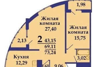 Продажа двухкомнатной квартиры, 74 м2, Краснодар, Старокубанская улица, 124к1, ЖК Фамилия