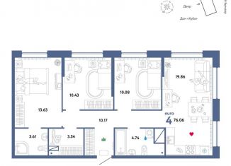 Продам 4-ком. квартиру, 76.1 м2, Тюмень, ЖК Колумб