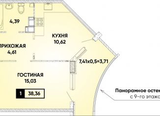 1-ком. квартира на продажу, 38.4 м2, Краснодар, микрорайон Достояние