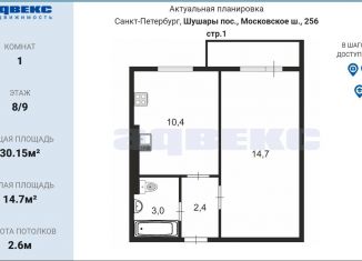 Продам однокомнатную квартиру, 30.2 м2, посёлок Шушары, Московское шоссе, 256к3, ЖК Вариант