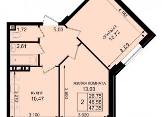 Продам 1-комнатную квартиру, 44.3 м2, поселок Южный, Екатерининская улица, 3к1