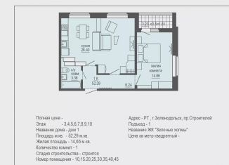 Продаю однокомнатную квартиру, 52.3 м2, Татарстан