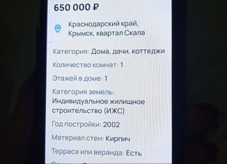 Продам дом, 16 м2, Крымск, Ягодная улица