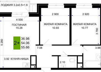 Продам двухкомнатную квартиру, 55.7 м2, Краснодар