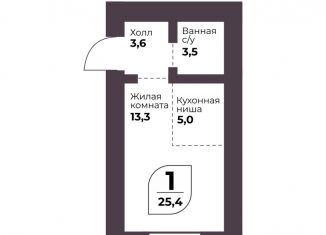 1-комнатная квартира на продажу, 25.4 м2, посёлок Терема