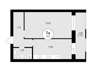 1-комнатная квартира на продажу, 51.2 м2, Самара