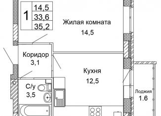 1-комнатная квартира на продажу, 35.2 м2, Волгоградская область