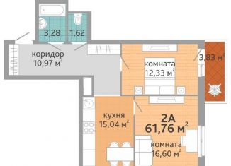 Продаю двухкомнатную квартиру, 61.8 м2, Екатеринбург, ЖК Добрый, улица Краснолесья, 108/1