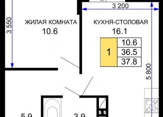 Продам 1-комнатную квартиру, 37.8 м2, Краснодар, ЖК Дыхание