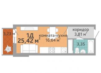 1-комнатная квартира на продажу, 25.4 м2, Екатеринбург, ЖК Добрый