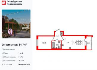 Продажа 1-ком. квартиры, 34.7 м2, посёлок Шушары