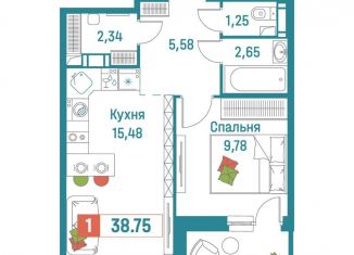 Продам 1-ком. квартиру, 38.8 м2, Мурино, ЖК Графика