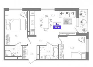 2-ком. квартира на продажу, 62.6 м2, Тюмень