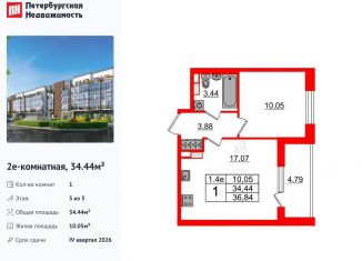 Продам 1-комнатную квартиру, 34.4 м2, Санкт-Петербург, Московский район