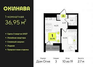 Продам однокомнатную квартиру, 37 м2, Тюмень