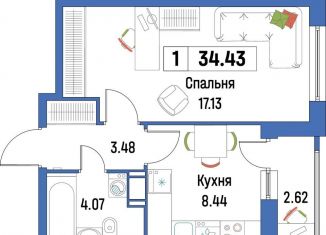 1-ком. квартира на продажу, 34.4 м2, Мурино, ЖК Урбанист