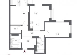 Продается трехкомнатная квартира, 74.2 м2, Новосибирская область