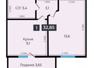 Продаю 1-комнатную квартиру, 32.9 м2, Ставрополь, улица Южный Обход, 53В, Промышленный район