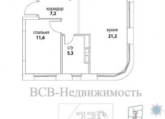 Продажа однокомнатной квартиры, 45.3 м2, Москва, станция Москва-Товарная, проезд Шелихова, 1к2