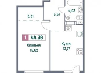 Продаю однокомнатную квартиру, 44.4 м2, Ленинградская область, проспект Авиаторов Балтики, 23к3