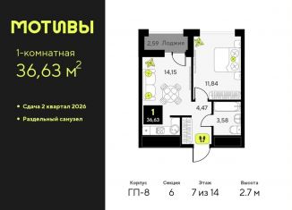 Продажа 1-комнатной квартиры, 36.6 м2, Тюмень, Калининский округ, улица Первооткрывателей, 15