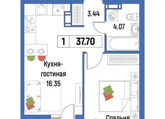 Продаю однокомнатную квартиру, 37.7 м2, Мурино