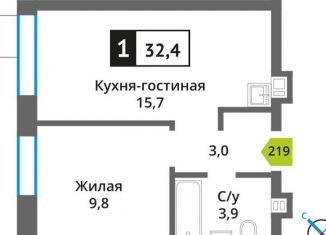 Продам 1-ком. квартиру, 32.4 м2, Московская область