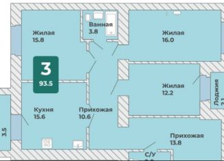 Продаю трехкомнатную квартиру, 93.5 м2, Чувашия, Новогородская улица, поз2.23