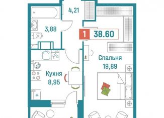 Продам 1-ком. квартиру, 38.6 м2, Мурино