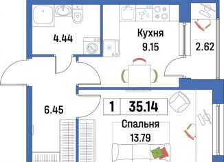 Продается однокомнатная квартира, 35.1 м2, Мурино, ЖК Урбанист