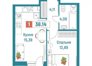 Продается однокомнатная квартира, 38.1 м2, Мурино