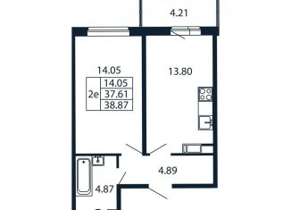 Продам 1-комнатную квартиру, 41.8 м2, Мурино, Ручьёвский проспект, 20