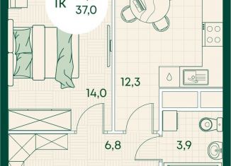 Продажа однокомнатной квартиры, 37 м2, Адыгея