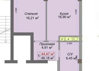 Однокомнатная квартира на продажу, 46.2 м2, Нальчик, улица Тарчокова, 127А