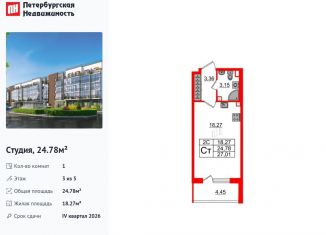 Квартира на продажу студия, 24.8 м2, Санкт-Петербург, Московский район