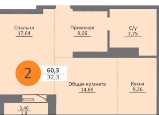 Продажа 2-ком. квартиры, 57.4 м2, Новосибирск, метро Речной вокзал, Московская улица, 75