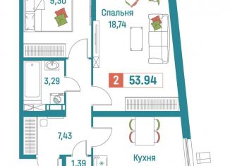 Продам 2-комнатную квартиру, 53.9 м2, Мурино