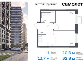 Продам 1-ком. квартиру, 32.8 м2, Красногорск, жилой комплекс Квартал Строгино, к2