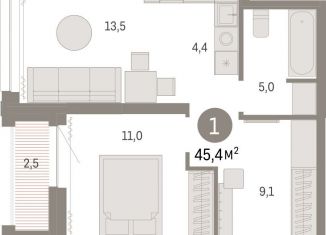 Продаю 1-ком. квартиру, 45.4 м2, Новосибирск, метро Гагаринская