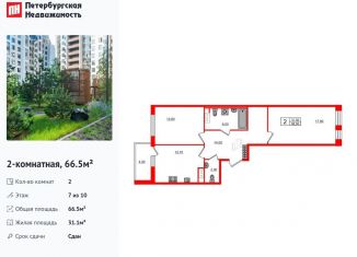 Продается двухкомнатная квартира, 66.5 м2, Санкт-Петербург, муниципальный округ Светлановское, Манчестерская улица, 5к1