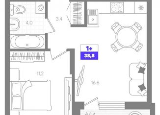 1-комнатная квартира на продажу, 38.8 м2, Тюмень
