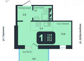 Продается квартира студия, 22.2 м2, Новосибирск