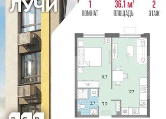 Продам 1-комнатную квартиру, 36.1 м2, Москва, Производственная улица, 17, метро Новопеределкино