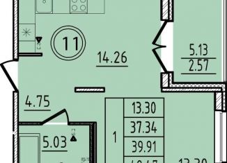 Продам 1-ком. квартиру, 37.1 м2, посёлок Шушары